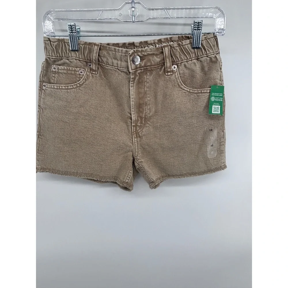 GAP Girls Girlfriend High Rise Shorty Shorts Brown Raw Hem Size 12‎